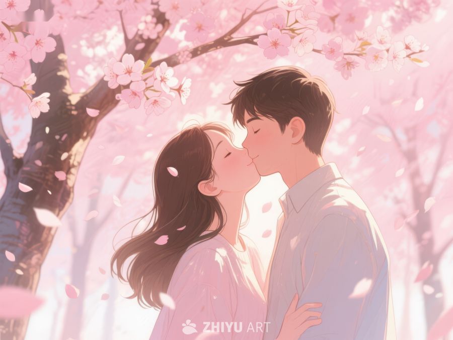 樱花树下情侣轻吻 1027