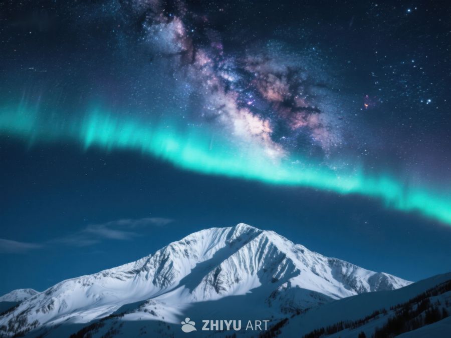 极光映照雪山夜空 43