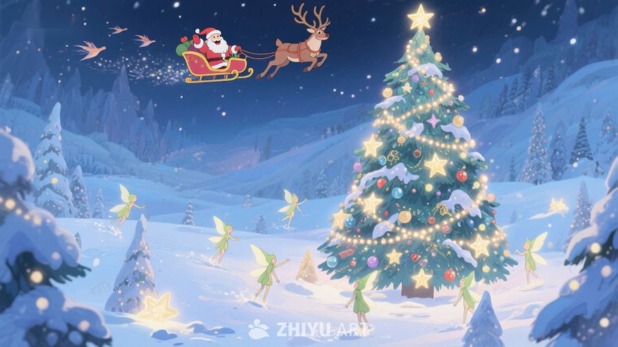 圣诞树与雪夜飞橇 208
