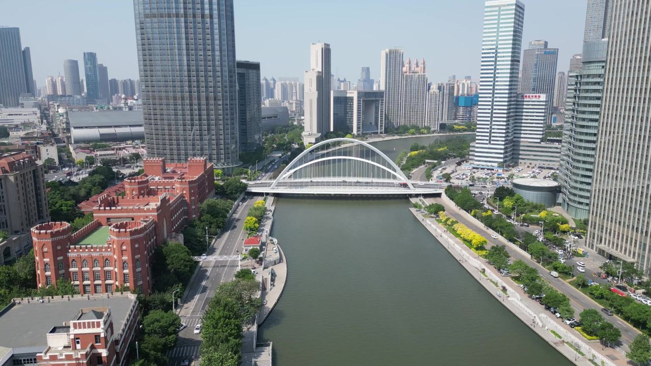 天津城市建设海河风光航拍