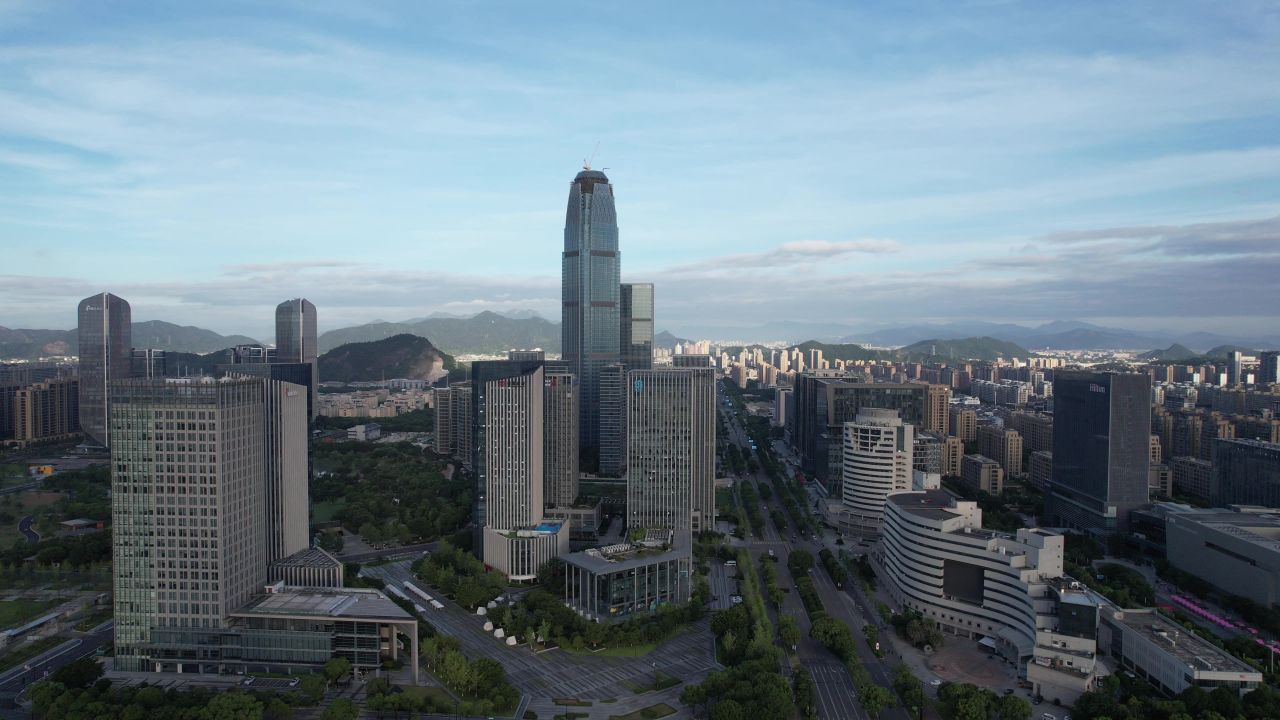 浙江台州中央商务区高楼建筑航拍 
