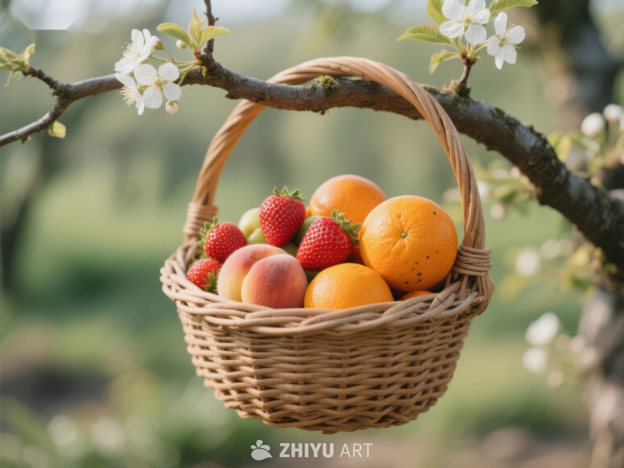 篮中水果挂枝头，春日果园景 189