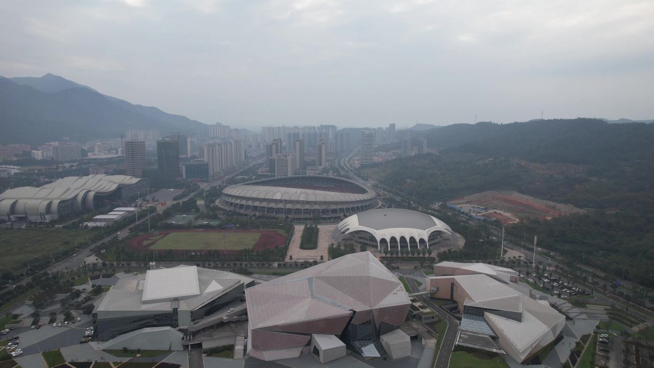 湖南郴州奥体中心体育馆博物馆科技馆航拍 