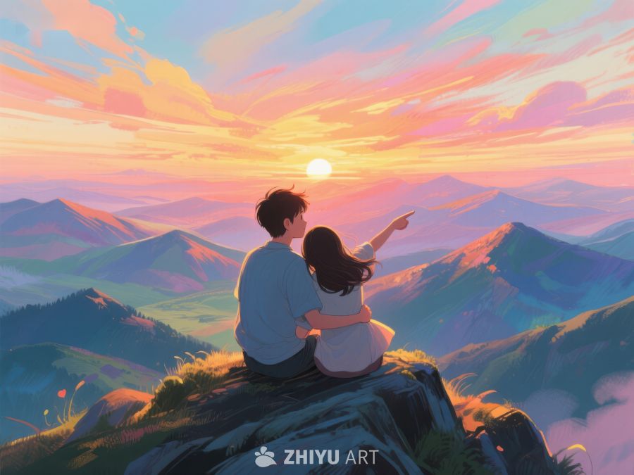 山巅情侣共赏日落美景 622