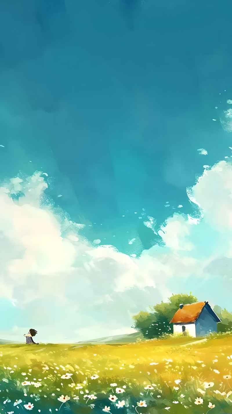 田野里有房子的女孩肖像插画 23