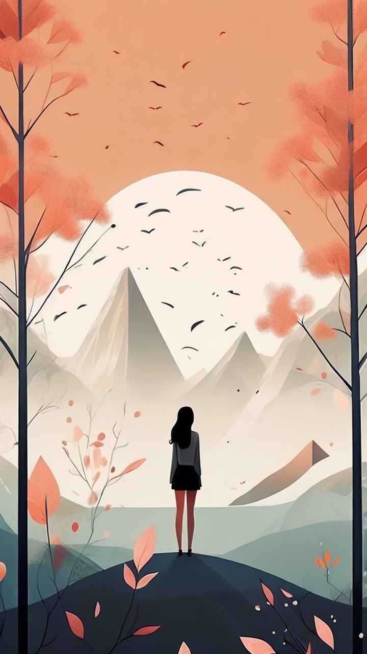 极简主义元素花朵和树枝插画