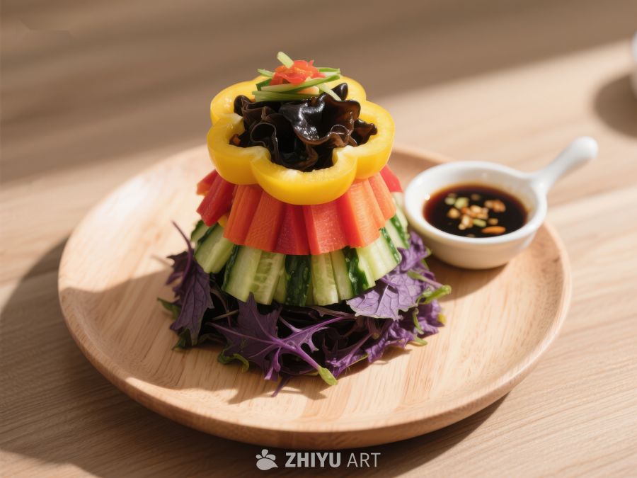 色彩缤纷的蔬菜塔配酱料 1353