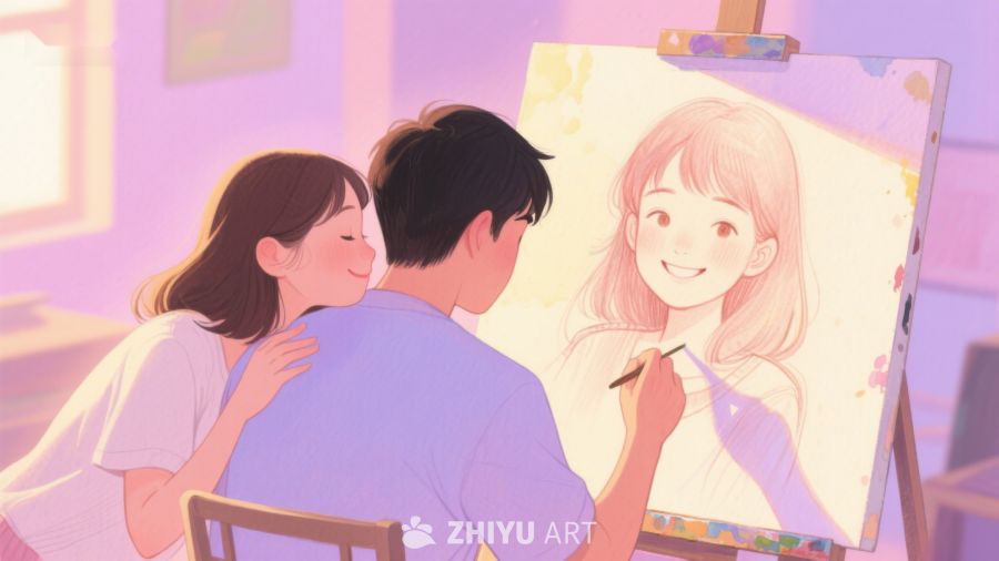 情侣共同创作画作，温馨艺术时光 257