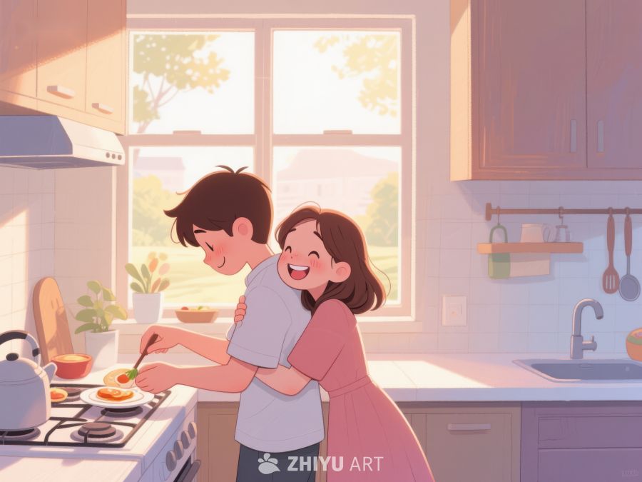 厨房温馨时刻：两人共度早餐时光 27