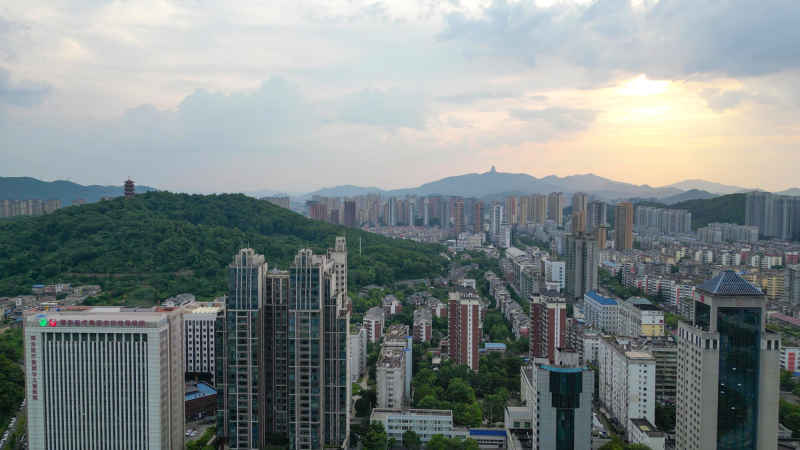 航拍湖北黄石城市CBD高楼