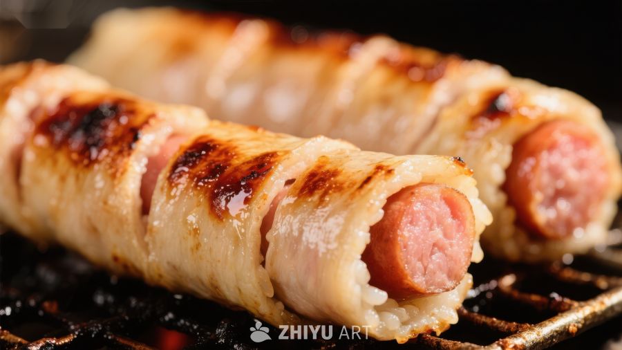 香肠卷煎饼，烤制金黄诱人