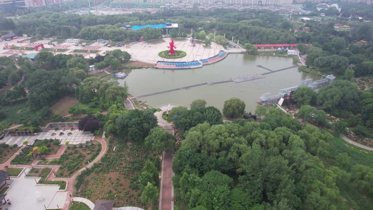 山东菏泽曹州牡丹园4A景区航拍 