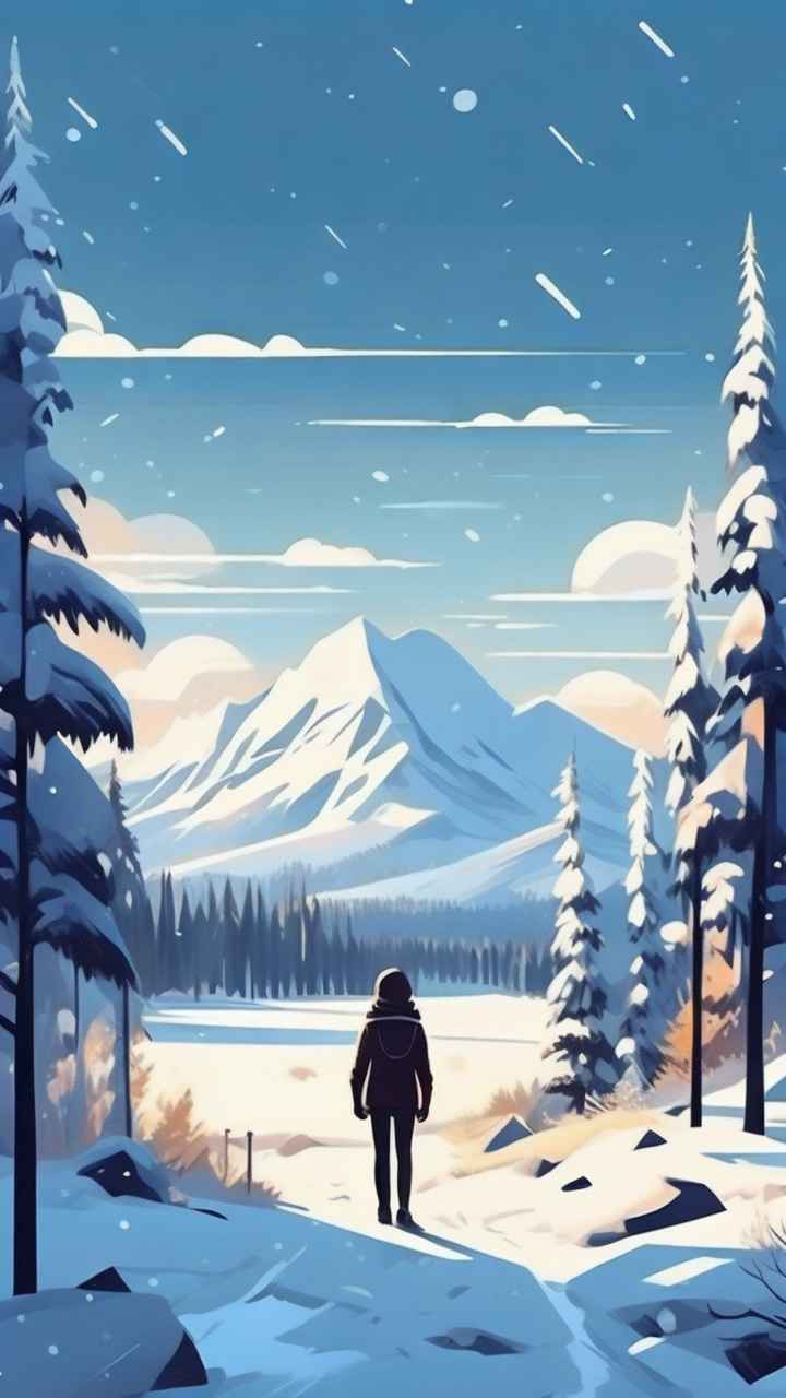 冬季背景图插画雪山雪景 70