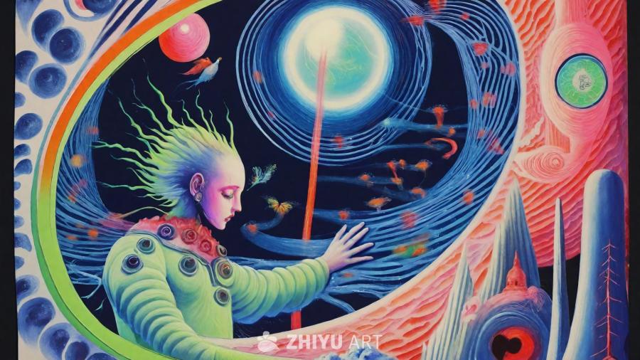 一个具有人形和龙特征的巨大飞行生物，柔和的粉彩画作
