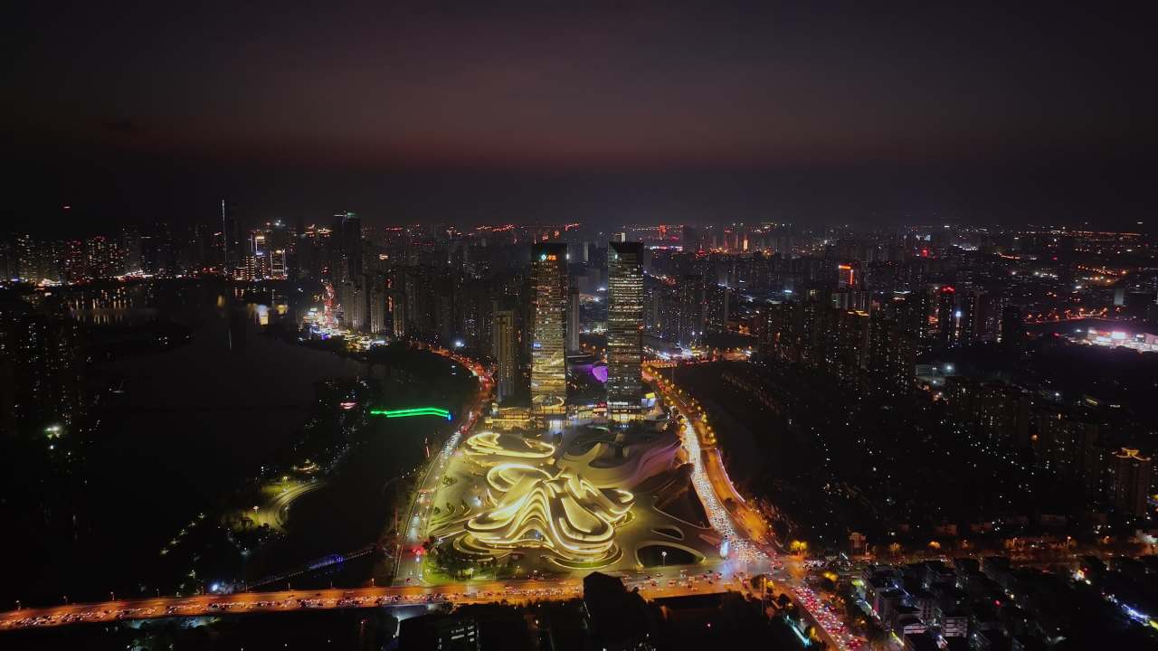 湖南长沙梅溪湖城市夜景风光航拍 8