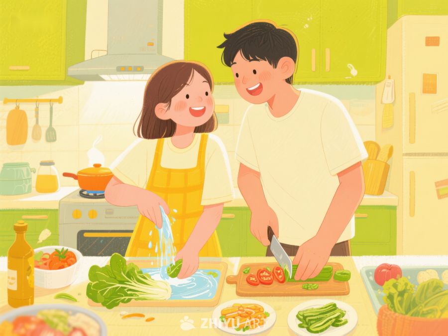 厨房里的温馨时光：两人合作烹饪 25