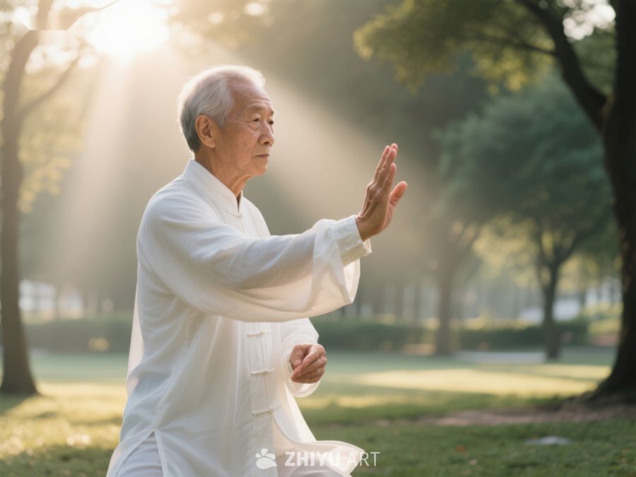 晨光中练习太极的老人 47