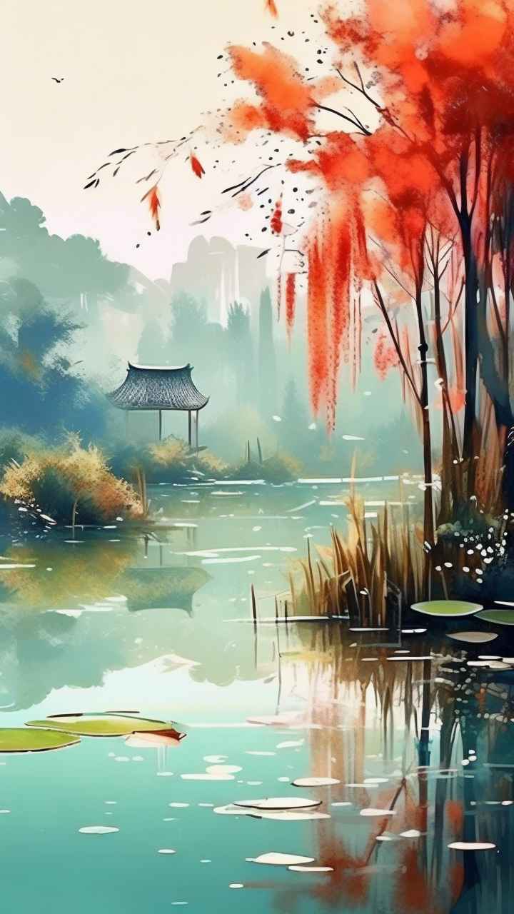 国风水墨山水画简约风格插画 84