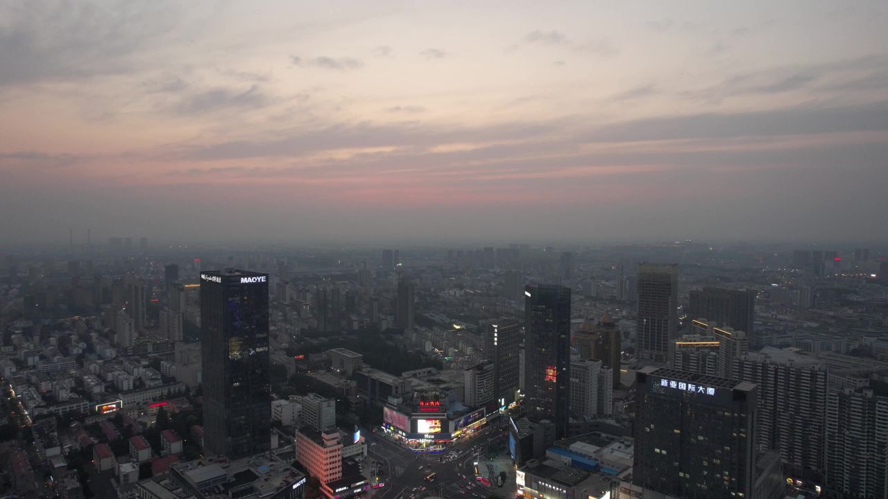 江苏宿迁城市日落晚霞夕阳西下航拍 