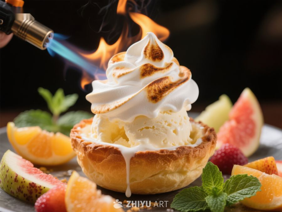 火焰烘焙冰淇淋甜点