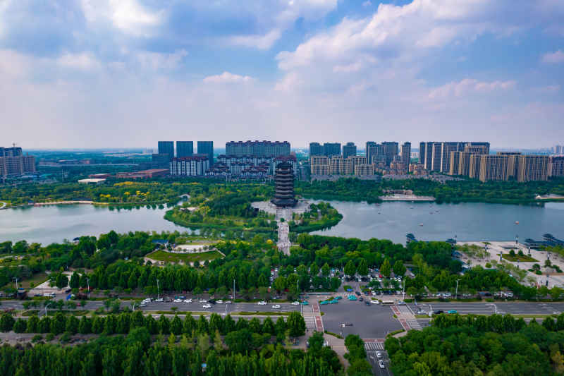 山东淄博海岱楼航拍摄影图