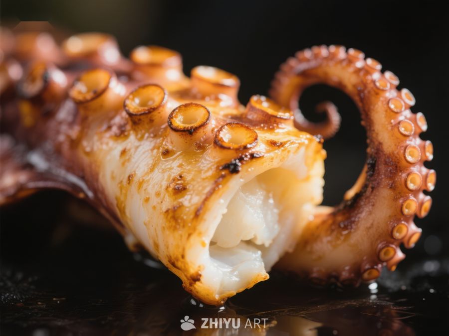 烤制章鱼触角特写