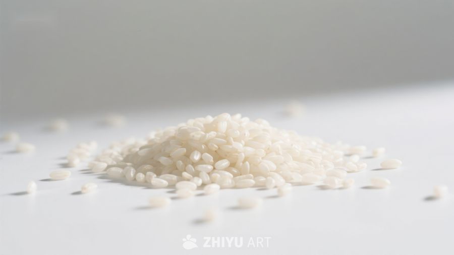 白色米粒堆叠在简洁背景上