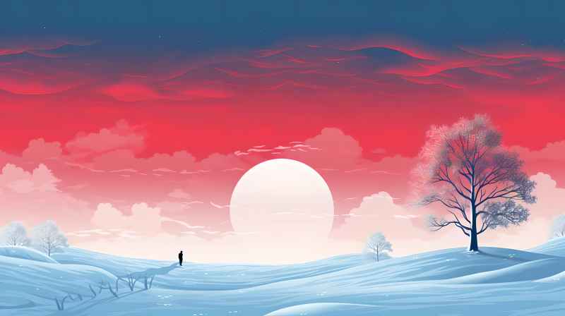 冬季唯美雪景创业插画 88