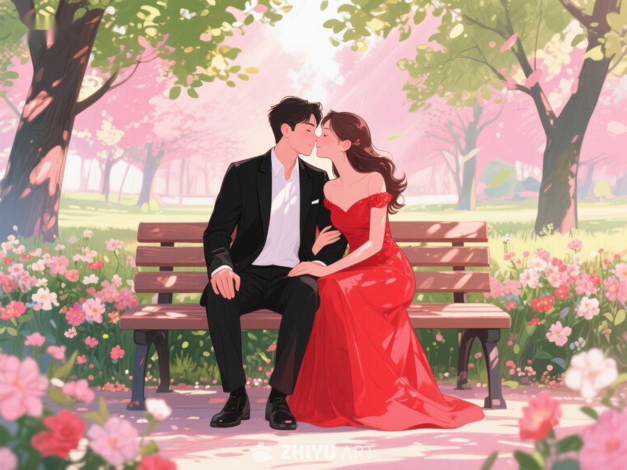 公园长椅上的浪漫情侣 211