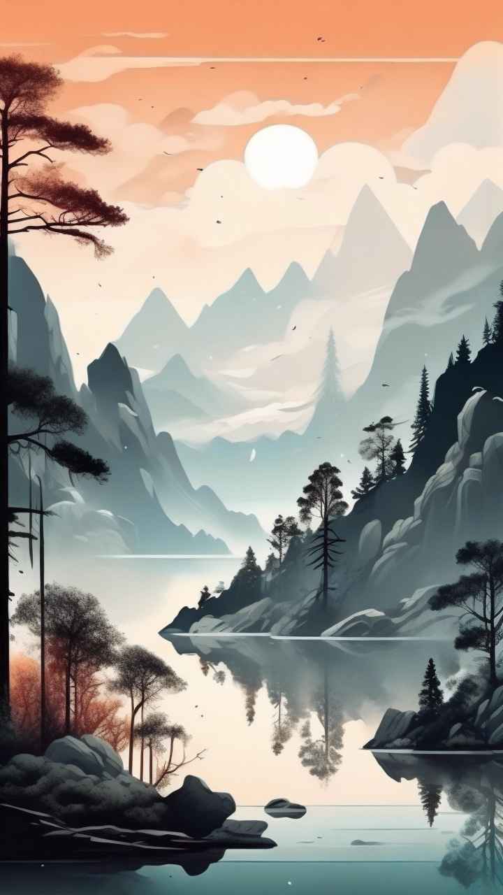 国潮山水插画风景图 29