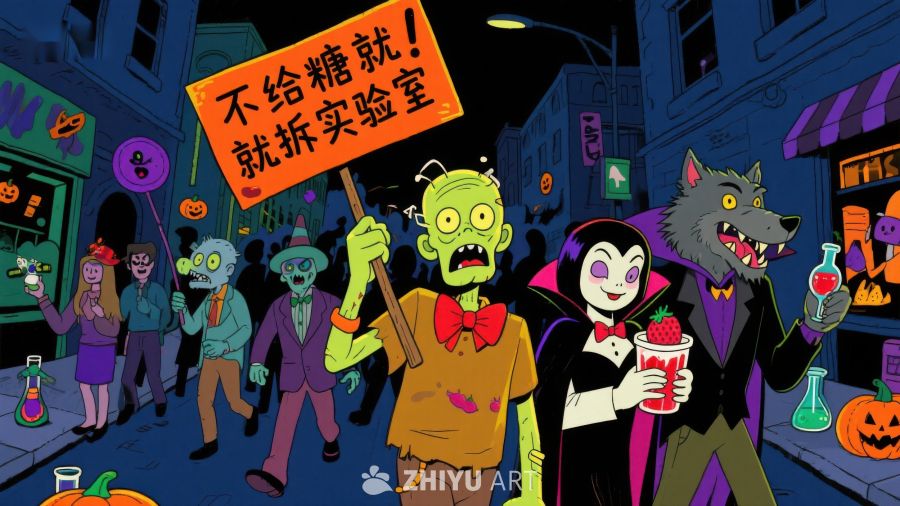 万圣节夜游，僵尸与怪物欢聚一堂