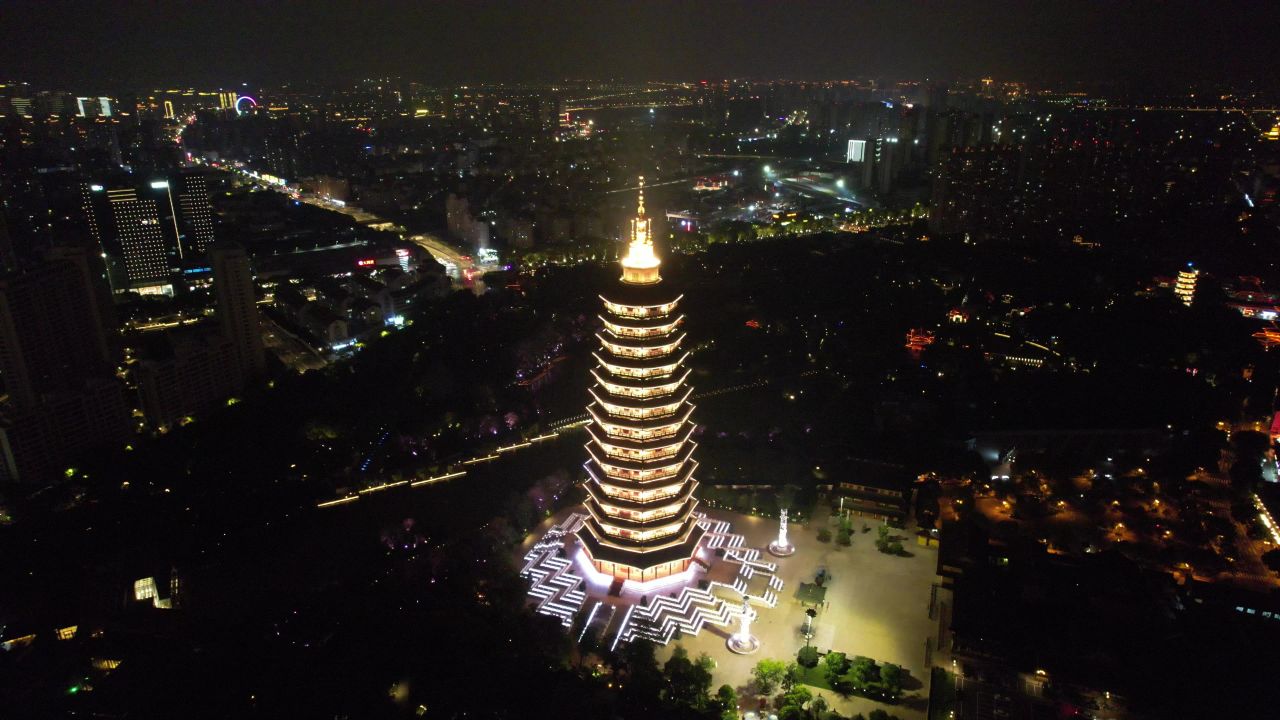 江苏常州城市夜景灯光航拍 