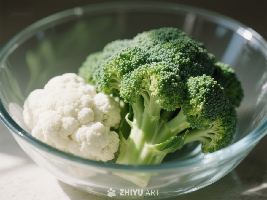玻璃碗中的西兰花与花椰菜 5