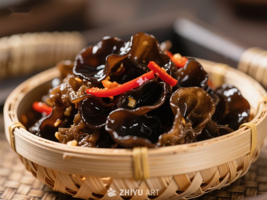 木耳拌红椒，竹篮盛装美食 1039