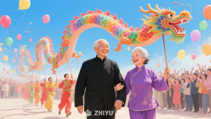 舞龙庆典中的老年夫妇 920