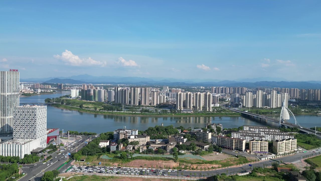 航拍江西上饶陆羽公园