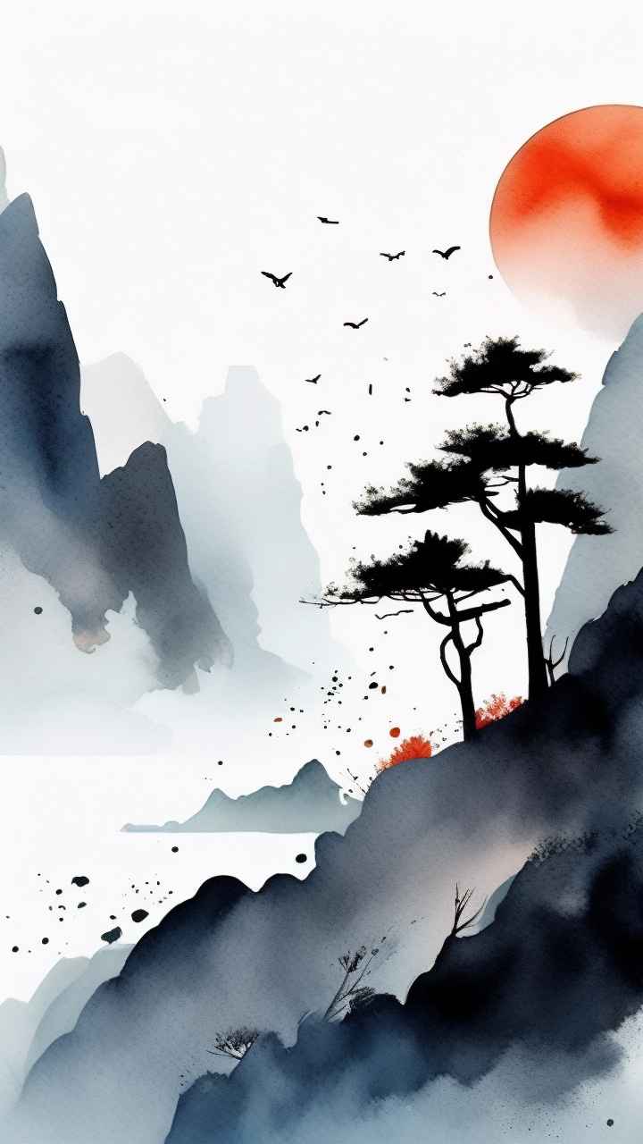国潮山水画插画背景 25