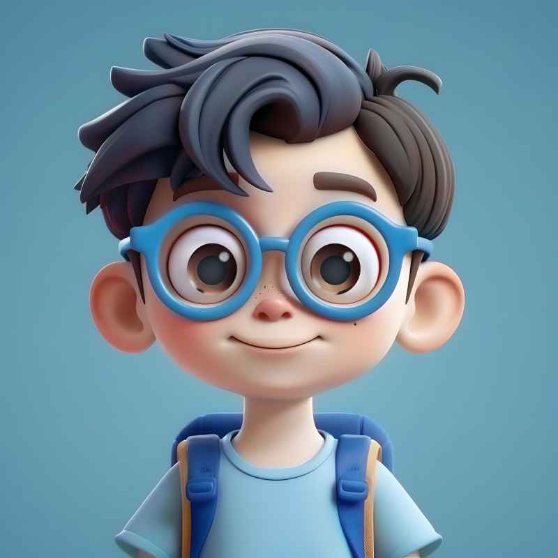 一个可爱的男孩头像，戴着蓝色的眼镜，大眼睛，短发 2