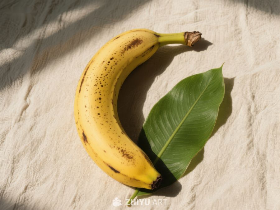香蕉与绿叶的静物组合 481