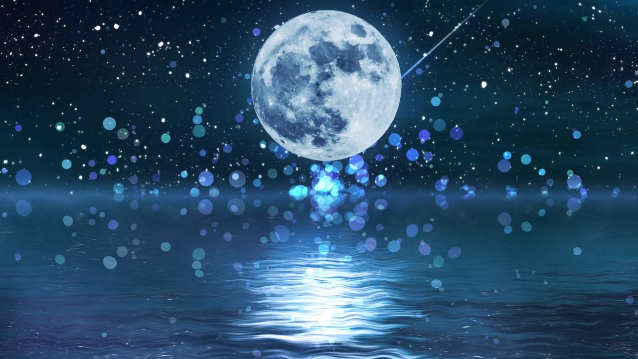 唯美大海上升月亮白月光蓝色夜空圆月明月大屏幕舞台LED视频  99