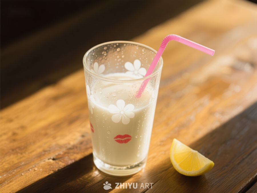 柠檬奶昔配粉色吸管