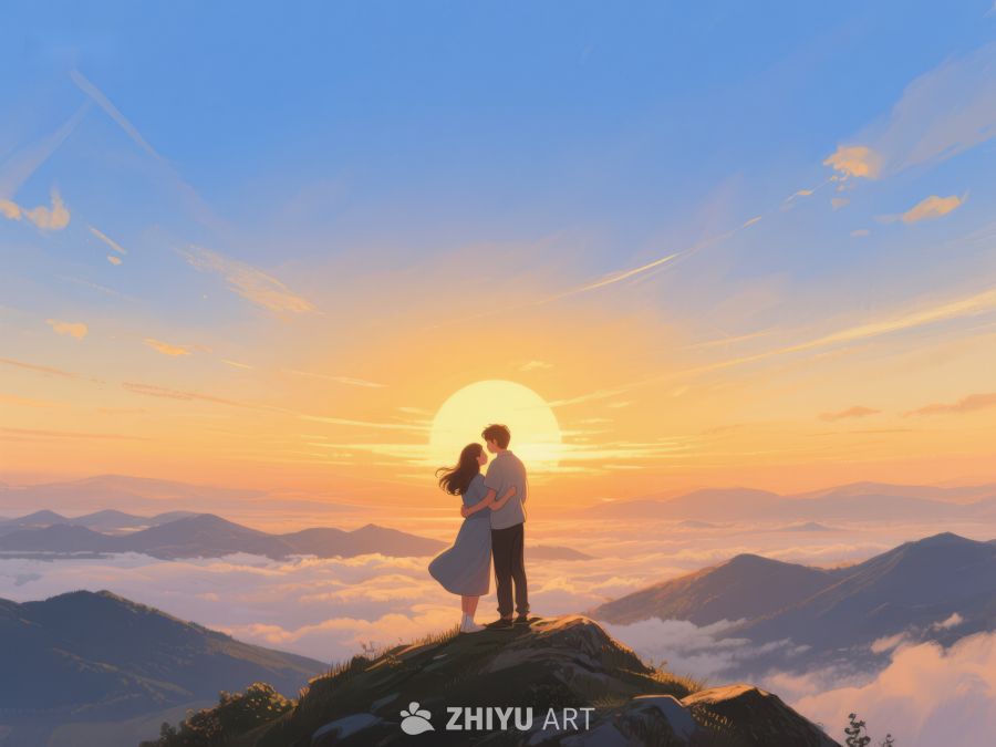 山顶拥抱，日落美景 636