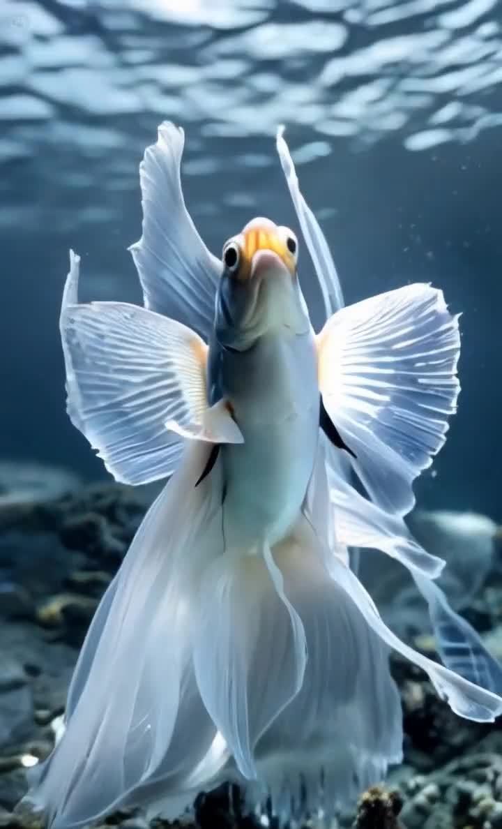 水中唯美透明鱼：蓝色海洋梦幻光影。