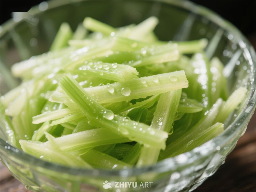 新鲜芹菜切段盛于透明碗中 1695