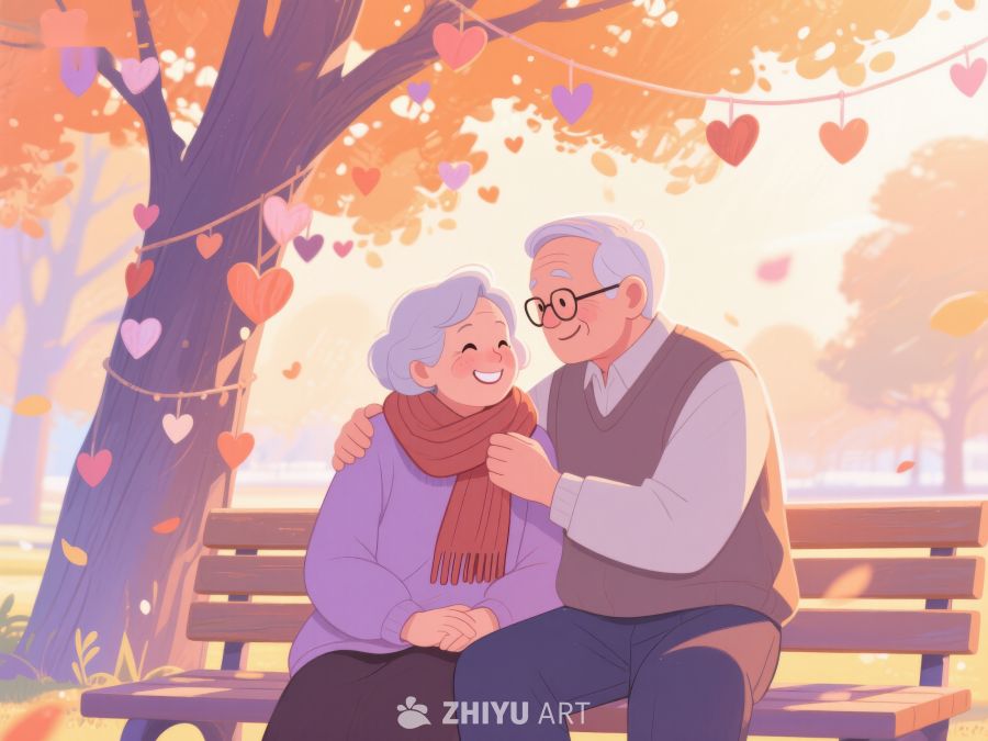 秋日公园里的温馨老年夫妇 583