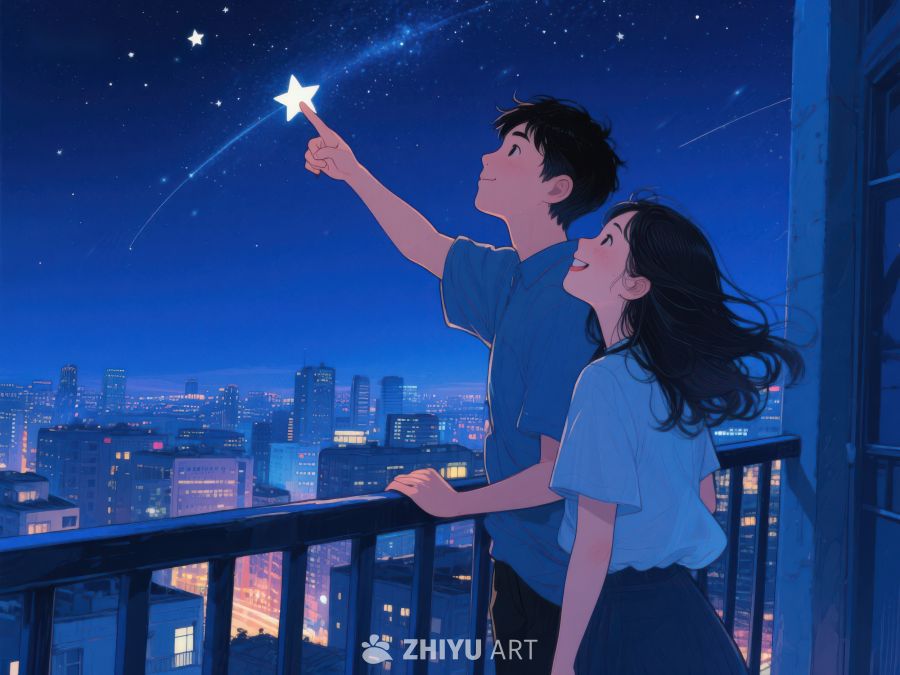 夜空下，两人共赏流星 1017
