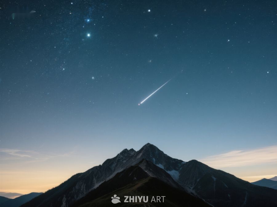 流星划过夜空，山峰静谧壮观 53