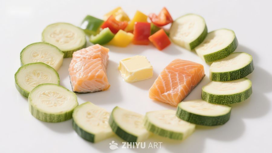 三文鱼与蔬菜摆盘