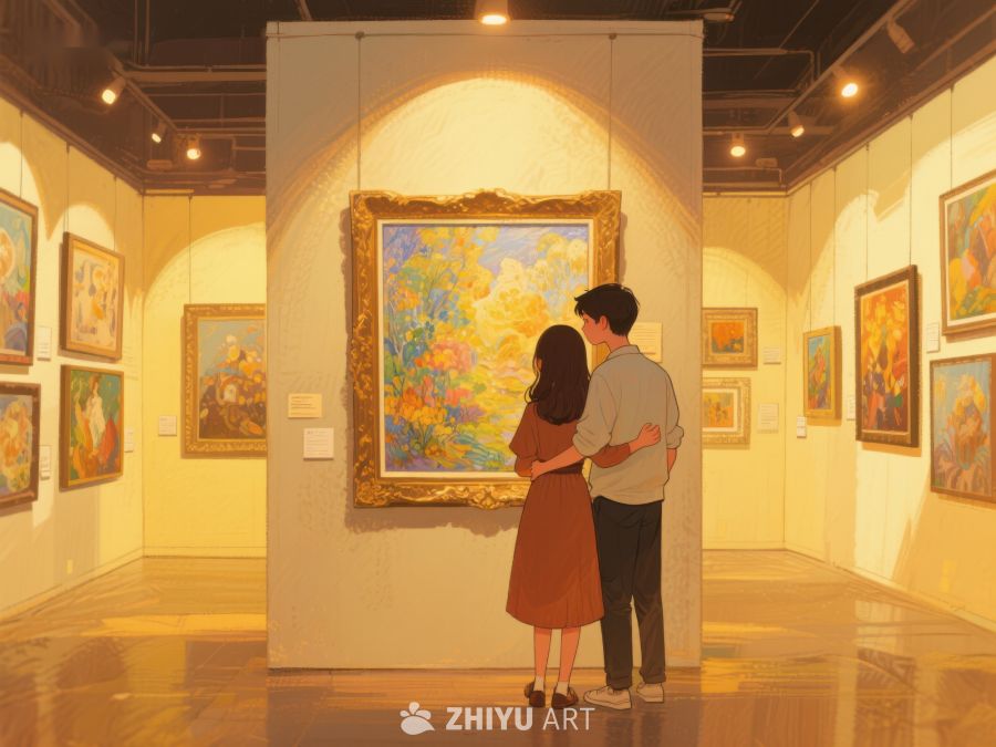 情侣在画廊欣赏艺术作品 578