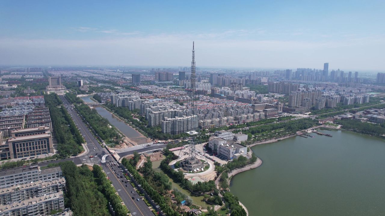 山东东营电视塔地标建筑航拍